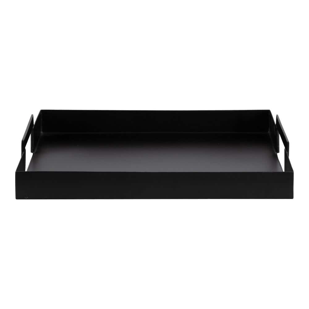 Sleek Black Metal Rectangular Serving Tray with Handles