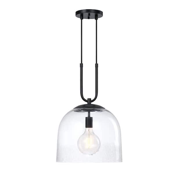 Astra 60-Watt 1-Light Matte Black Down Pendant Light with Clear Ice Glass Shade