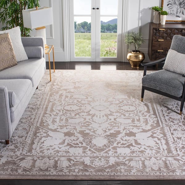 Reflection Beige/Cream 10 ft. x 14 ft. Border Floral Area Rug