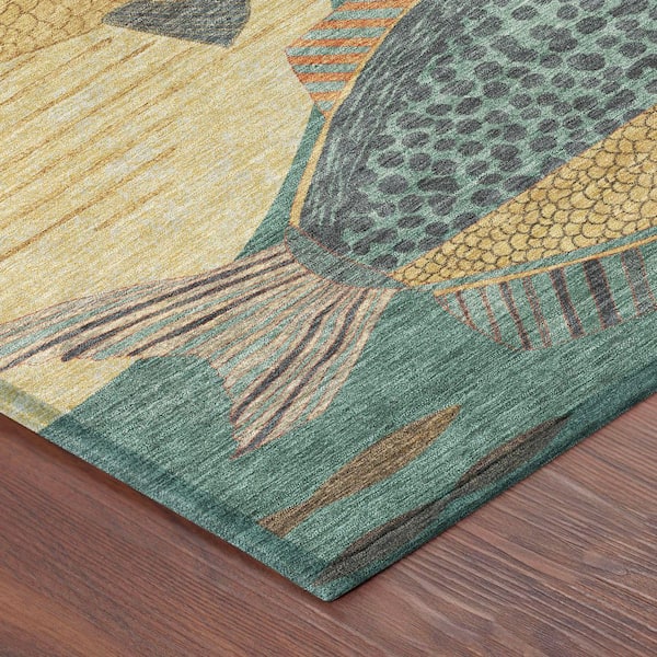 Chantille Machine Washable Indoor/Outdoor Abstract ACN2447 Teal 2 ft. x 7 ft. Runner Rug