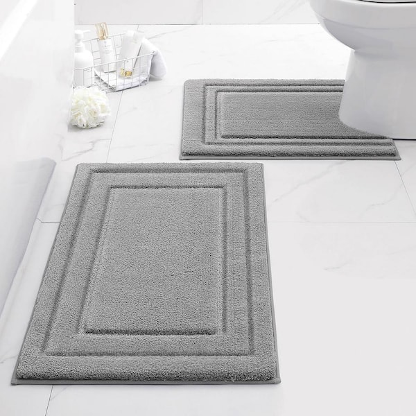 Afoxsos Gray Super Soft Microfiber Machine Washable U-Shaped Bathroom Rugs Sets 2-Piece, and Absorbent Non Slip Toilet Mat