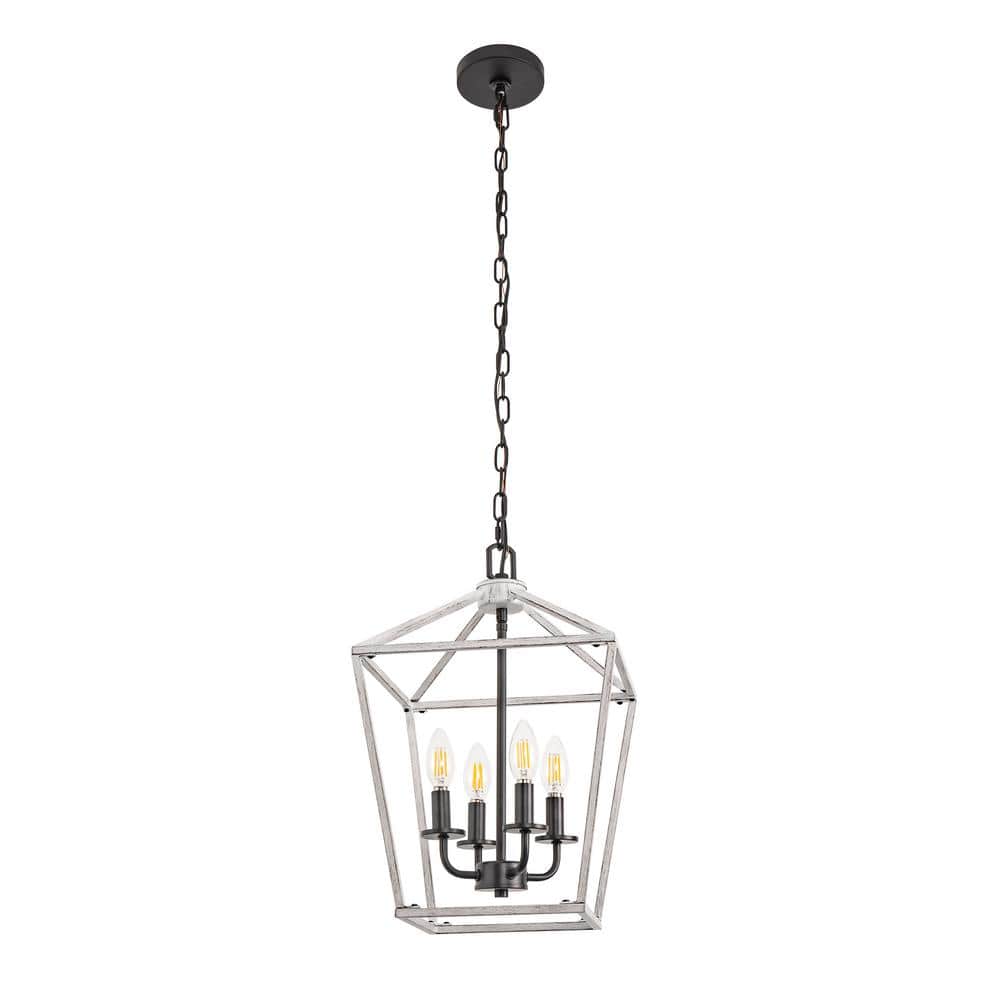 Briignite 8 in. 4-Light White Geometric Open Cage Chandelier