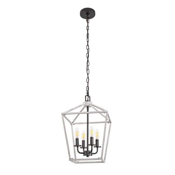 8 in. 4-Light White Geometric Open Cage Chandelier, Pendant Light for Dining Room Kitchens