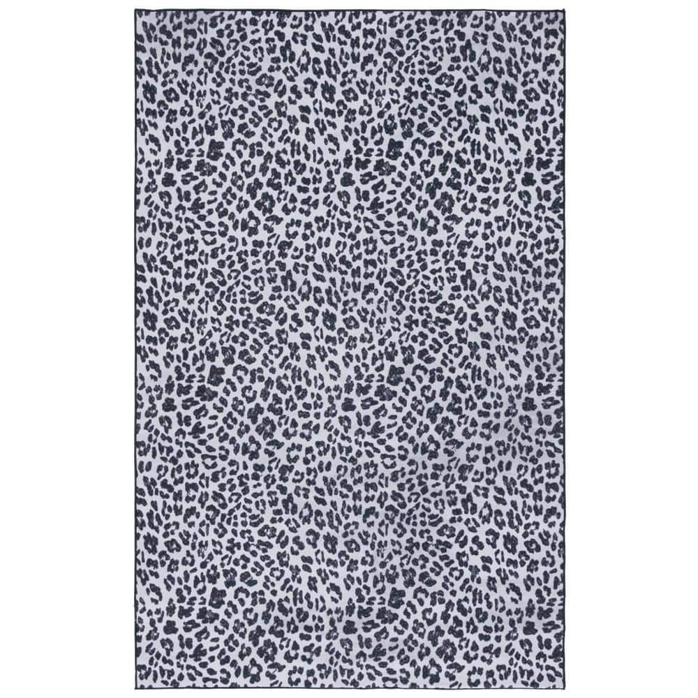 Black and Ivory Faux Fur Animal Print Washable Rug