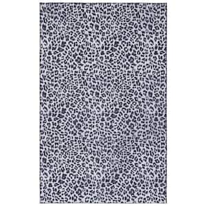 Faux Hide Ivory/Black Doormat 3 ft. x 5 ft. Machine Washable Animal Print Area Rug