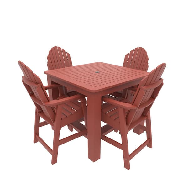 Highwood Muskoka 5-Pieces Square Recycled Plastic Rustic Red Outdoor Recycled Plastic Outdoor Counter Bistro Dining Set