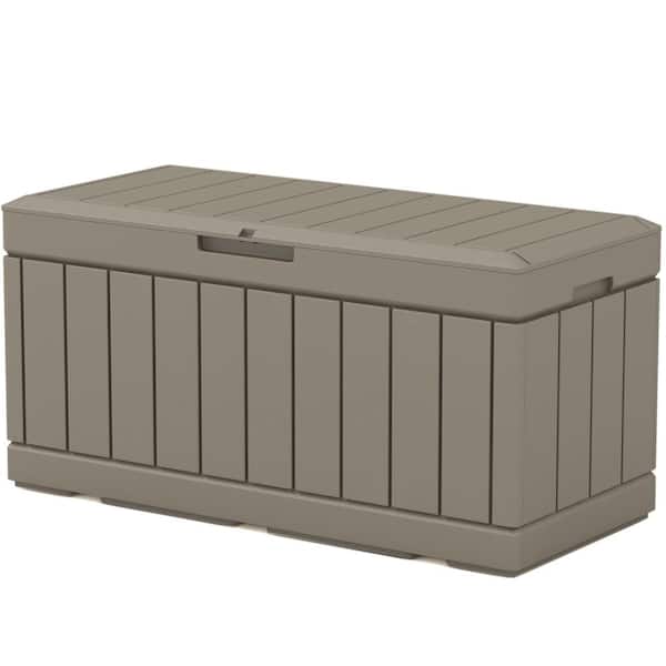 Patiowell 90 Gal. Heavy-Duty Outdoor Storage Deck Box in Light Brown, Wood Look Outdoor Storage Box