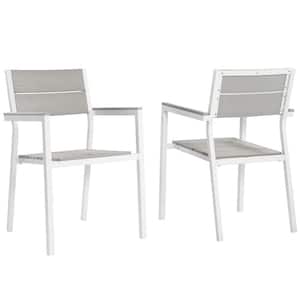 Maine White Aluminum Outdoor Patio Dining Chair in Light Gray (Set of 2)