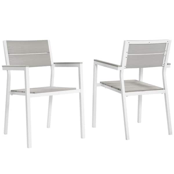 MODWAY Maine White Aluminum Outdoor Patio Dining Chair in Light Gray (Set of 2)