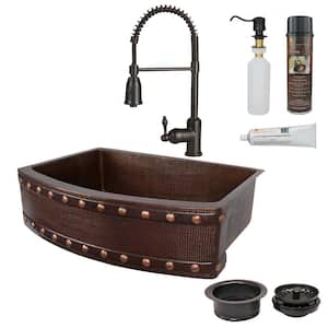 All-in-One Copper Rectangle 33 in. Single Bowl Farmhouse Apron Kitchen Sink with Accessories