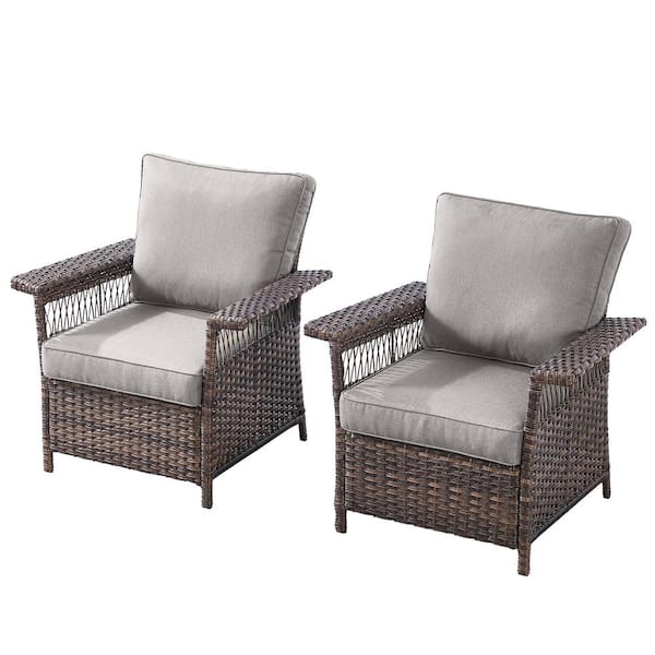 Seagull Series 2-Pieces Wicker Outdoor Patio Lounge Chair with CushionGuard Gray Cushions