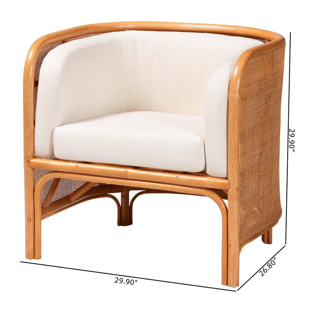 Handcrafted White and Honey Rattan Geometric Accent Chair