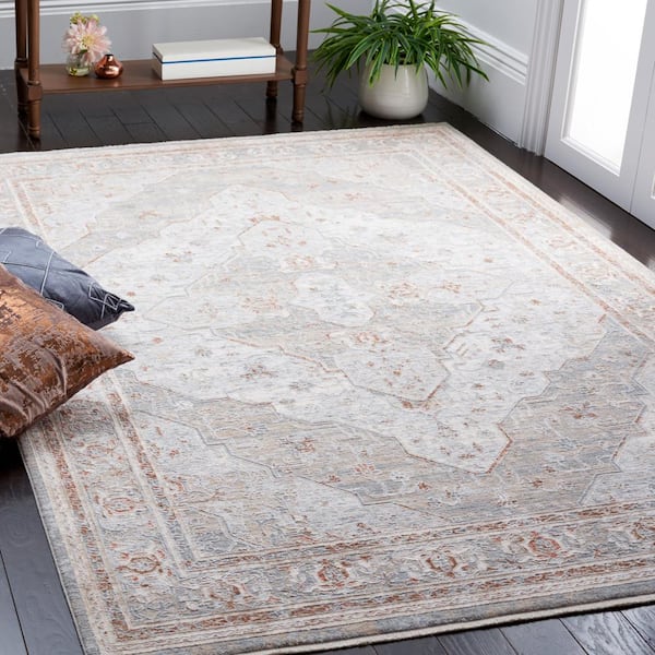 Marmara Beige/Blue Rust 8 ft. X 10 ft. Border Floral Area Rug