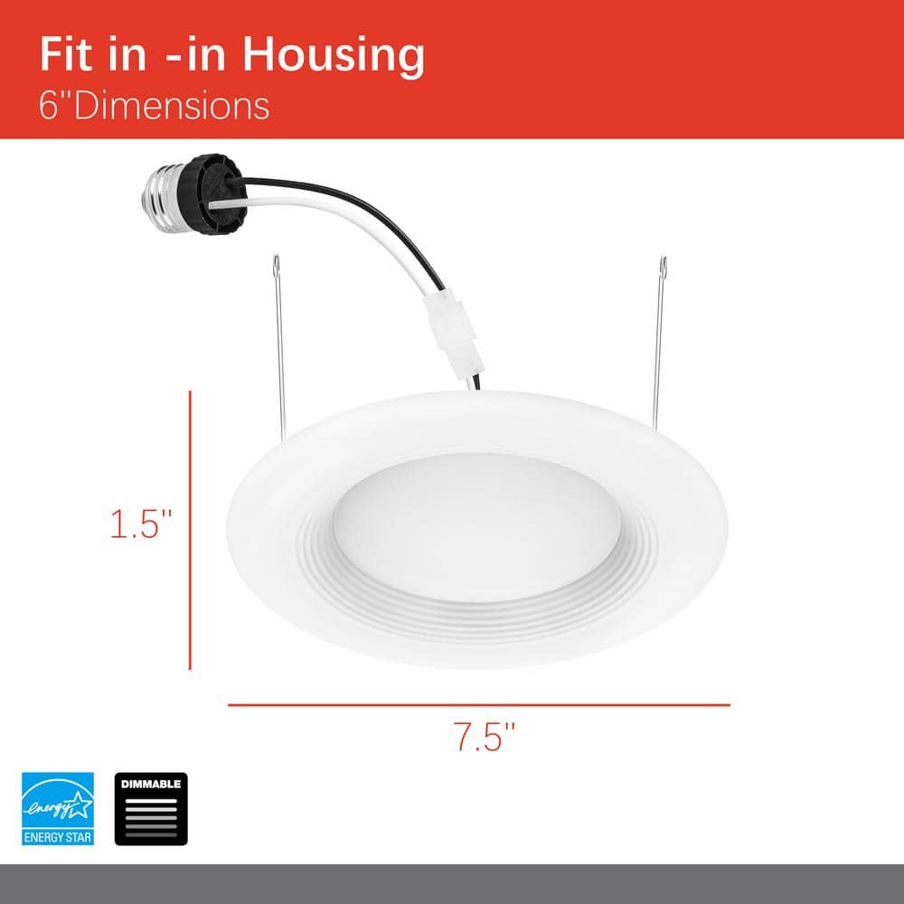 EcoSmart 6-Inch Matte White LED Recessed Baffle Trim 4-Pack