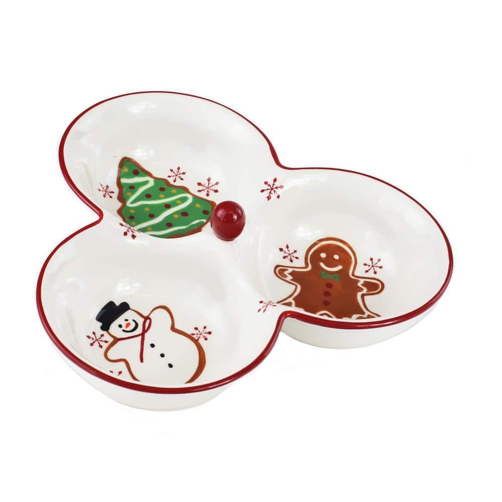 Winterfest Round White and Red Ceramic Server