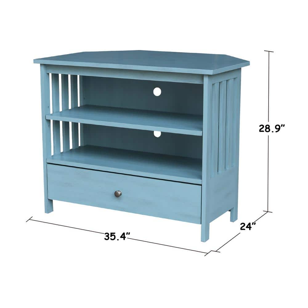 Ocean Blue Solid Parawood Corner TV Stand with Cabinet