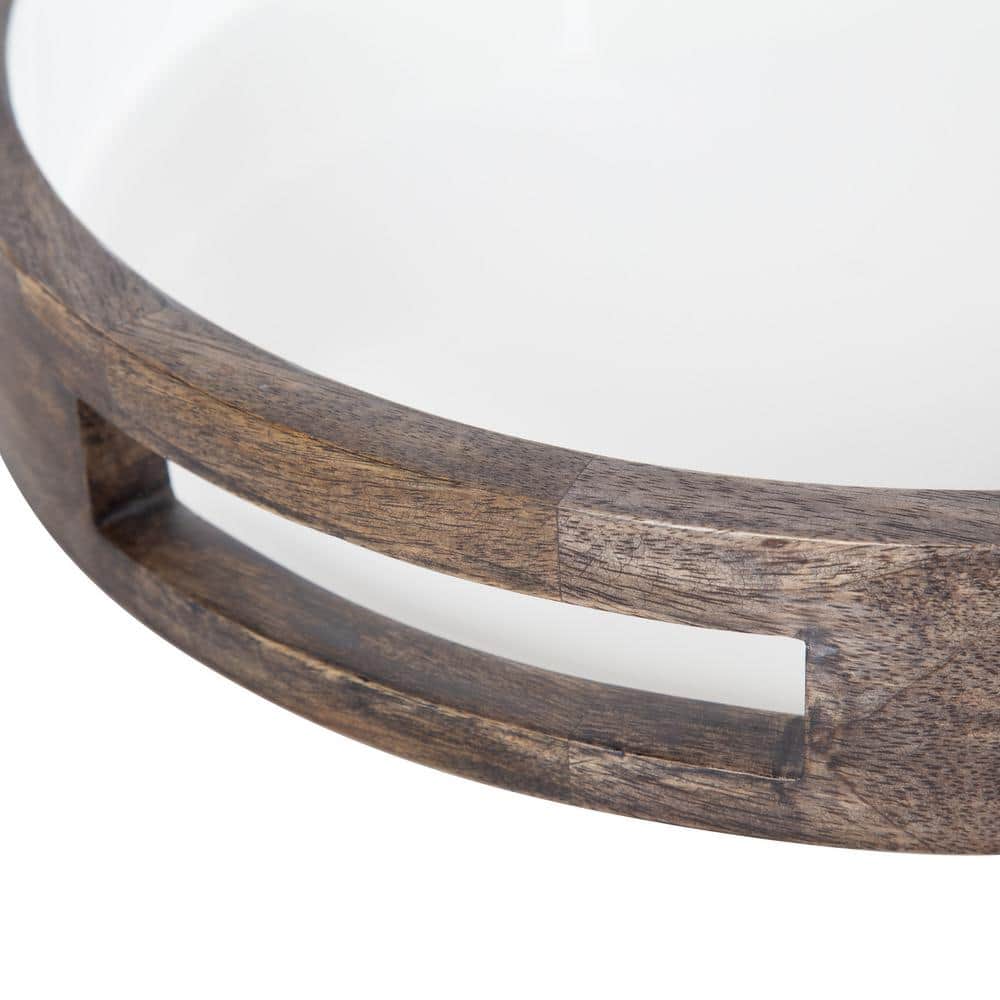 Graywash and White Round Mango Wood Tray with Handles