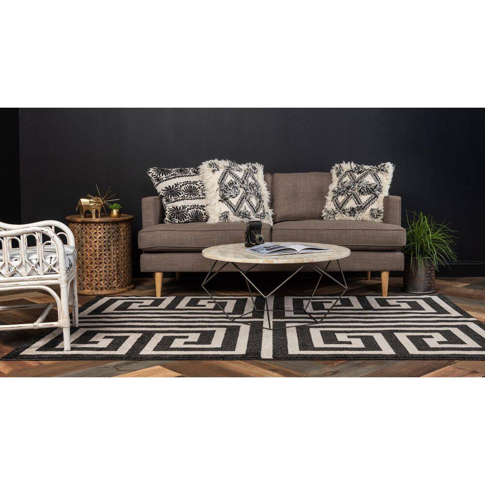 Elegant Athens Black Synthetic 5'3" x 8' Rectangular Rug