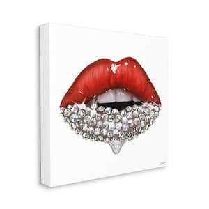 "Red Glam Lips with Glistening Cosmetic Stones" by Ziwei Li Unframed Abstract Canvas Wall Art Print 36 in. x 36 in.