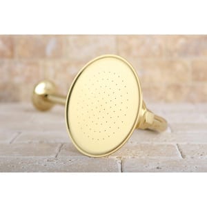 1-Spray 4.9 in. Single Wall Mount Fixed Rain Shower Head in Polished Brass