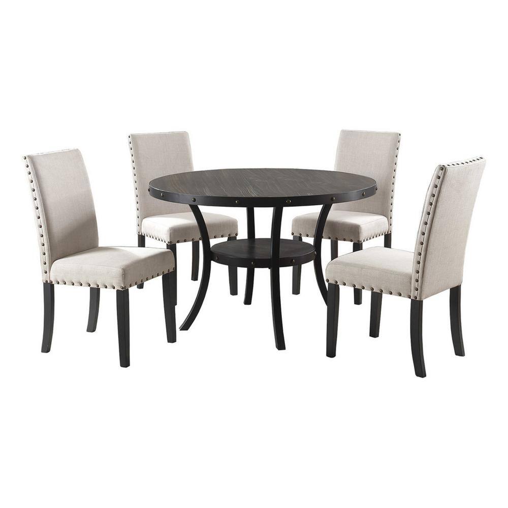 Best Master Furniture Hakan 5-Piece Antique Black Round Dinette Set ...