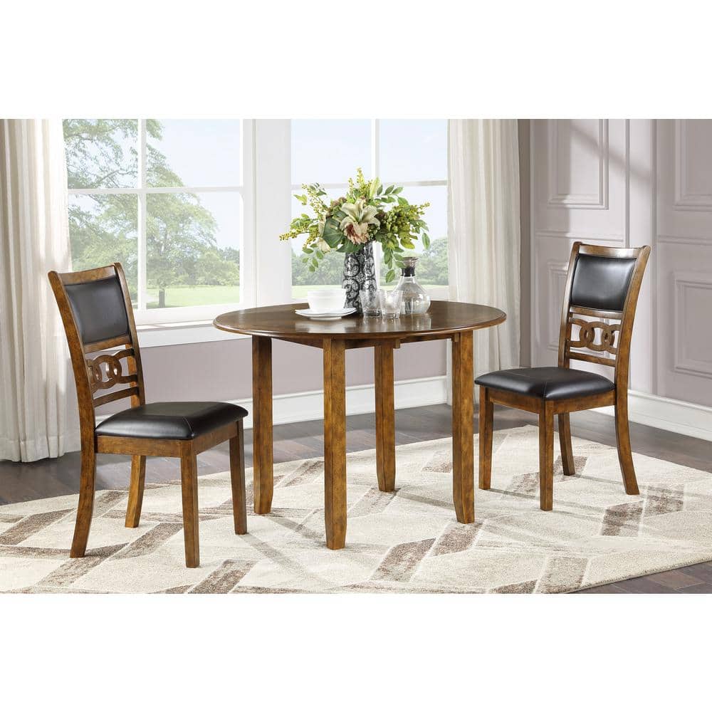 Gia 42" Brown Solid Wood Drop Leaf Dining Table with 2 Chairs