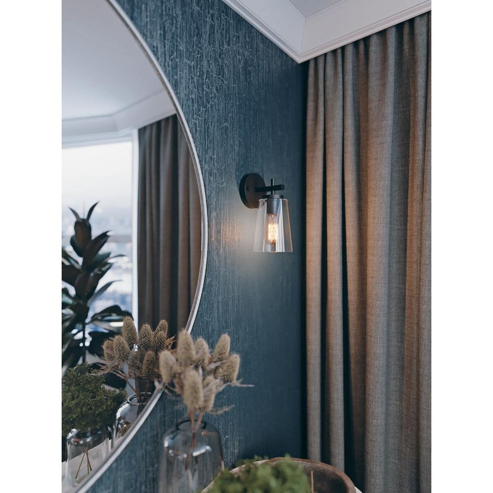 Joanna 1-Light Textured Black Wall Sconce with Clear Metal Shade price history on PriceWatchPro