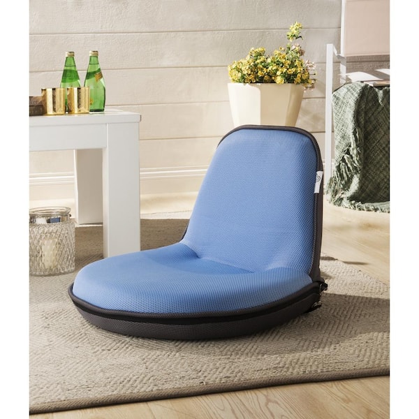 Loungie Quickchair Light Blue/Grey Mesh Folding Floor Chair for Indoor/Outdoor