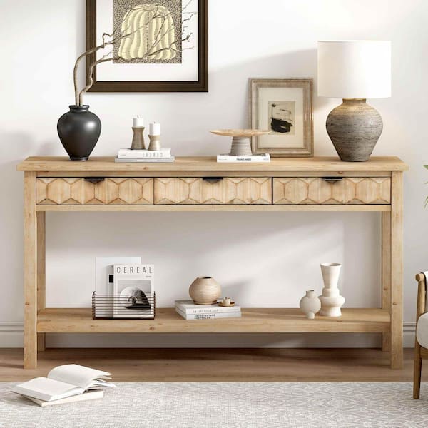 60 in. Natural Rectangle Wood Console Table Entryway Table