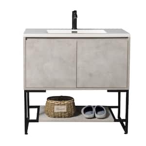 Allen 30 in. W x 19 in. D x 35 in. H Bathroom Vanity Side Cabinet in Cement Grey with White Solid Top