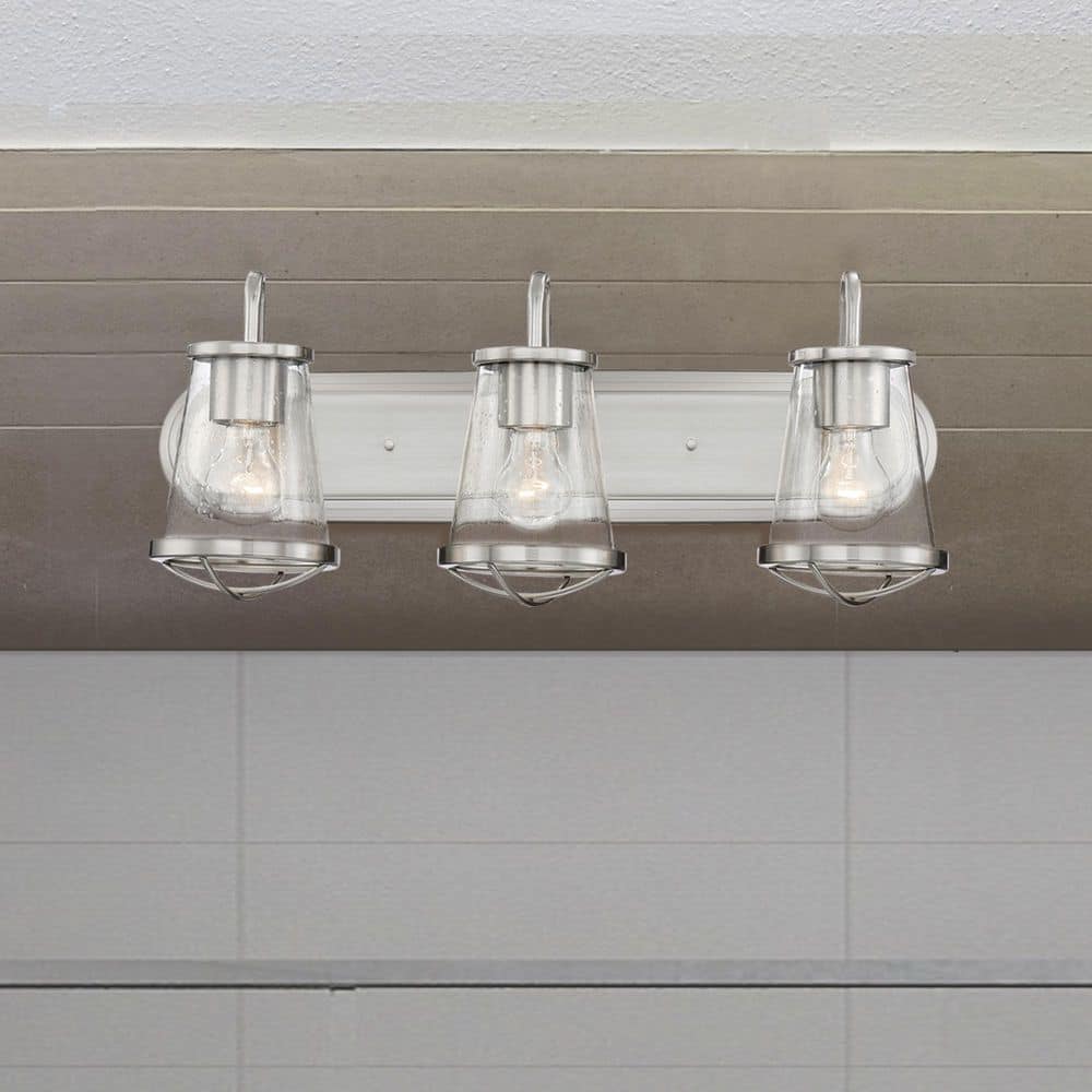 Darby 24 in. 3-Light Satin Platinum Industrial Vanity Light with Clear Seeded Glass Shades price history on PriceWatchPro