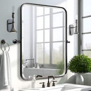 20 in. W x 30 in. H Modern Rectangle Aluminium Alloy Framed Pivoted Wall Vanity Mirror in Black