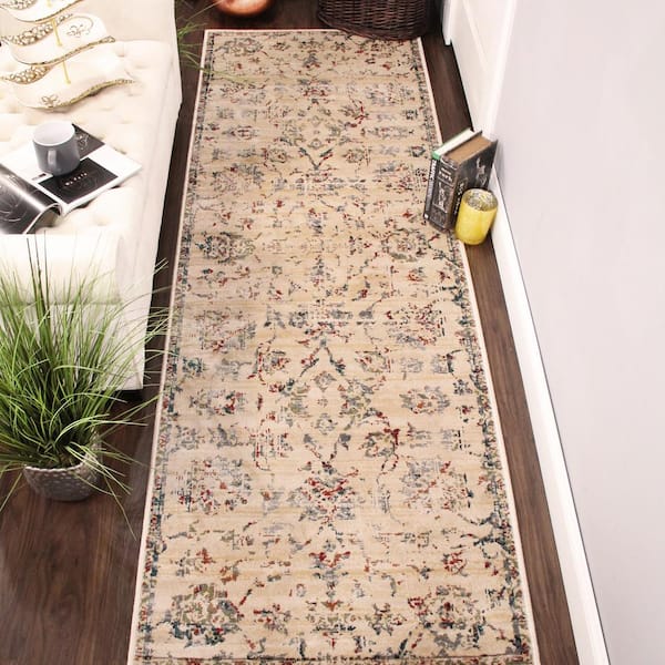 Basilio Red 2 ft. 7 in. x 8 ft. Modern Farmhouse Medallion Polypropylene Area Rug