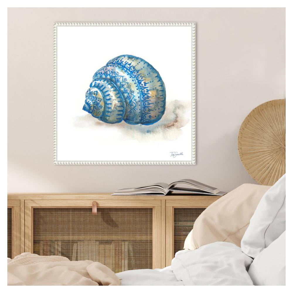 Bohemian Shells I Blue Seashell Canvas Wall Art with White Frame
