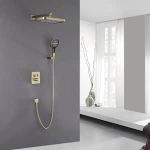 3-Spray Dual Shower Wall Mounted Head Fixed and Handheld Shower Head 2.64 GPM with Constant Temperature in Brushed Gold