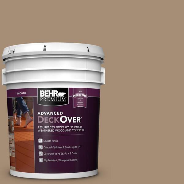 Behr Premium Advanced Deckover 5 Gal Sc 121 Sandal Smooth Solid Color Exterior Wood And Concrete Coating 500005 The Home Depot - Behr Solid Deck Paint Colors