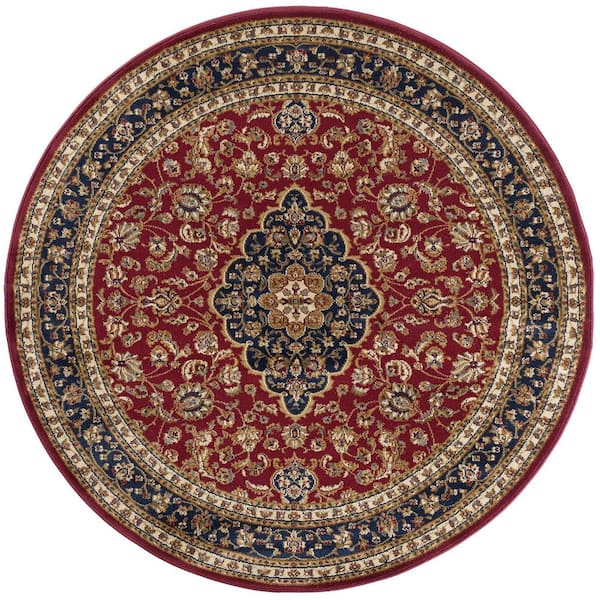 Sensation Border Red 6 ft. Round Indoor Area Rug