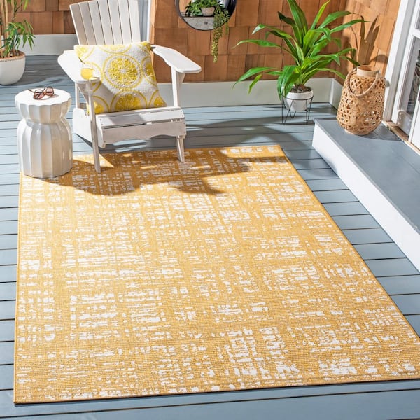 Courtyard Gold/Ivory 2 ft. x 4 ft. Abstract Graph Indoor/Outdoor Area Rug
