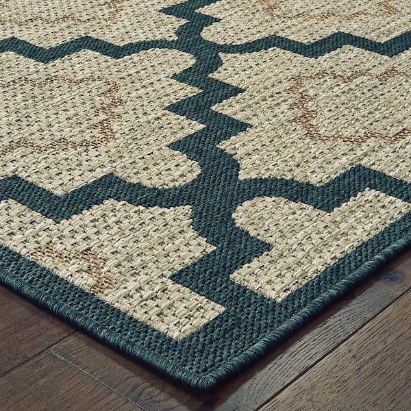 Bermuda Gray/Blue 10 ft. x 13 ft. Trellis Indoor/Outdoor Patio Area Rug