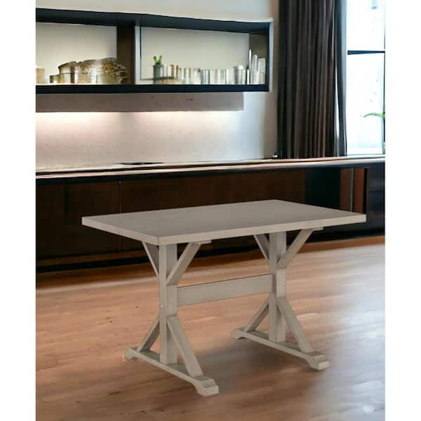 HomeRoots Gray Wood 48 in. Trestle Dining Table Seats 4