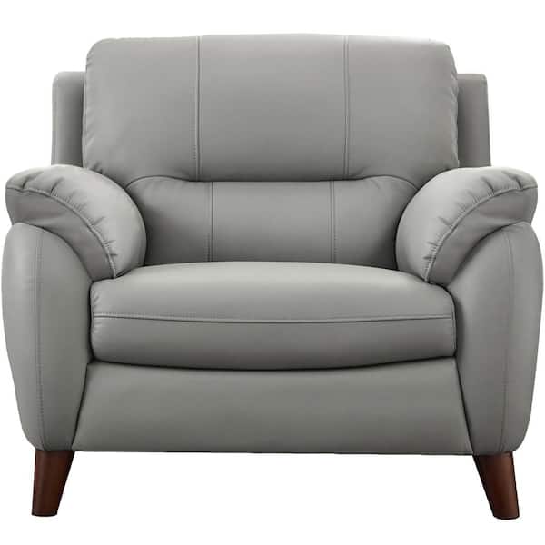 Hydeline Lara Silver Gray Top Grain Leather Arm Chair with Memory Foam