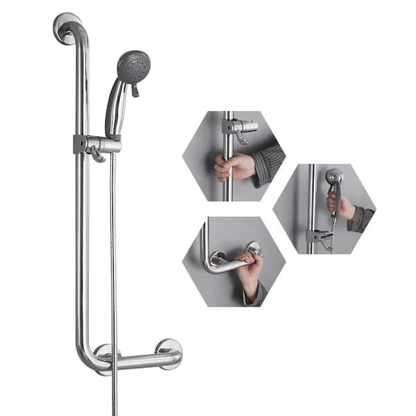 BWE 4-Spray Patterns 3.5 in. Wall Mount Handheld Shower Head 1.75 GPM with Slide Bar and Cleaning Spray in Polished Chorme