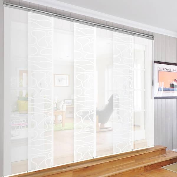 FINE FIXTURES Misty Swirl 110 in. - 153 in. W x 94 in. L Adjustable 7- Panel White Single Rail Panel Track with 23.5 in. Slates
