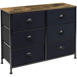 6-Drawer Marble White Dresser Black Frame Wood Top Easy Pull Fabric Bins 11.75 in. L x 31.5 in. W x 24.62 in. H