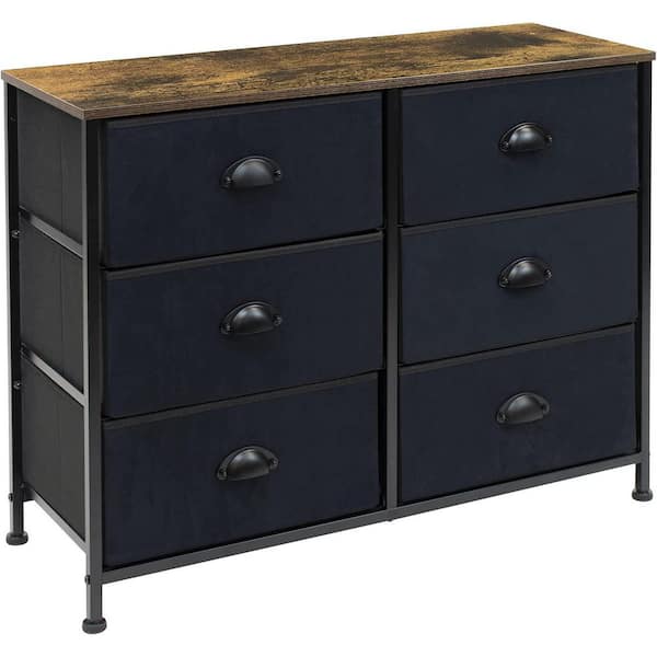 Sorbus 6-Drawer Marble White Dresser Black Frame Wood Top Easy Pull Fabric Bins 11.75 in. L x 31.5 in. W x 24.62 in. H