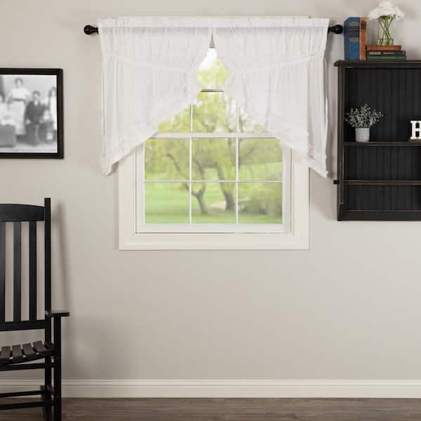VHC BRANDS White Ruffled Sheer Petticoat 36 in. L Cotton Prairie Swag Valance Pair