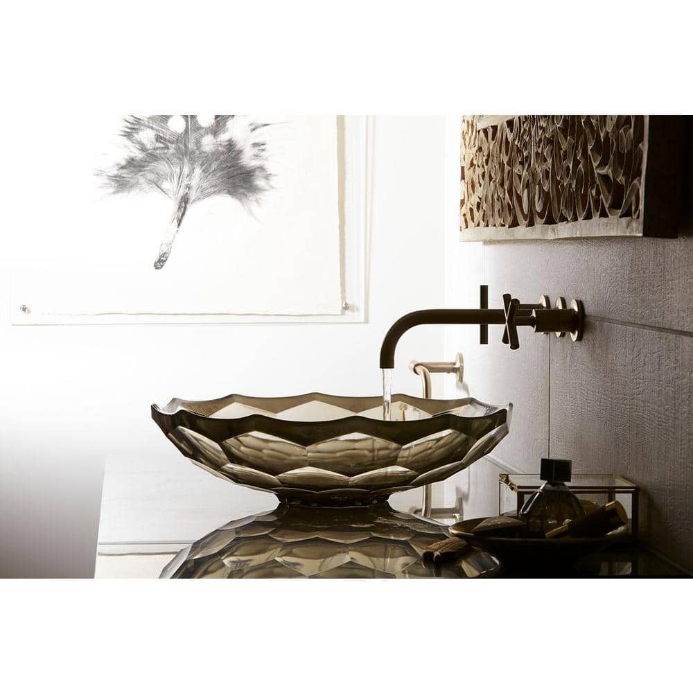 Ice Glass Faceted Oval Above-Counter Vessel Sink