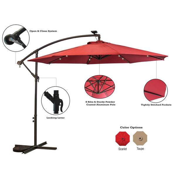 Sun Ray 10 Ft Aluminum Pole Cantilever Solar Patio Umbrella In Scarlet 841045 The Home Depot Sun Ray 10 Ft Aluminum Pole Cantilever, Patio Umbrella Fan And Light