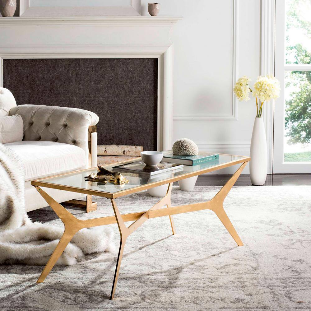 Oslo Inspired 51'' Gold Leaf and Clear Glass Rectangular Coffee Table