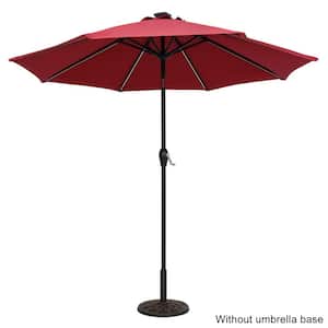 9 ft. Wine Red Round Strip Light Umbrella Waterproof Folding Sunshade